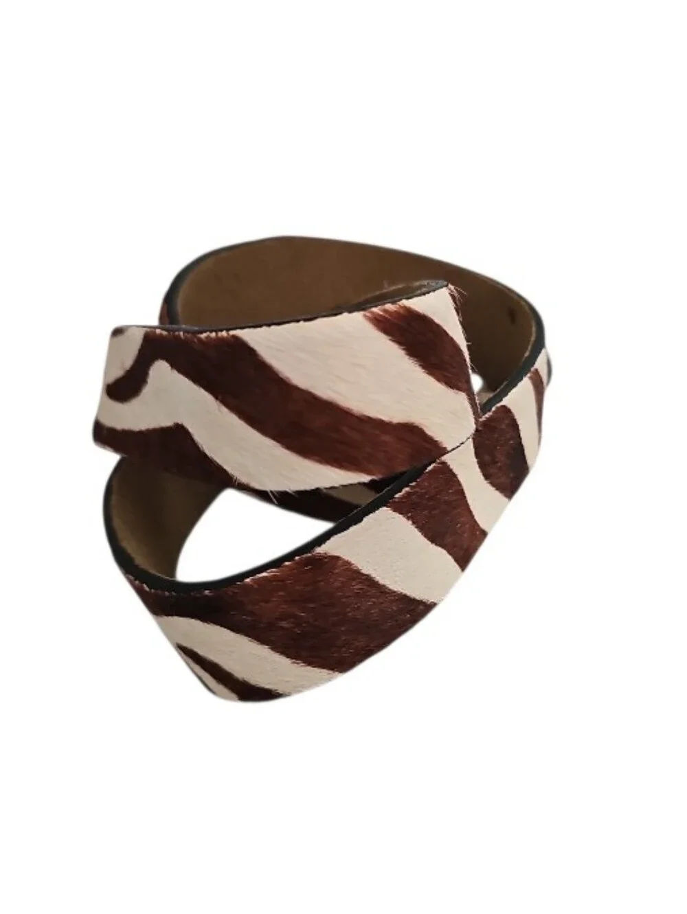 J.Crew Hair On Leather Zebra Belt Sz S/M Equestrian Statement Animal Print Brown - Picture 4 of 14